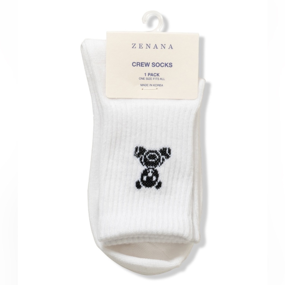 A Girl Thing White Crew Socks with Black Bear Embroidery